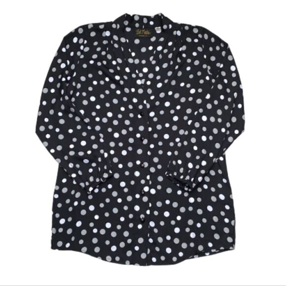 Bob Mackie Polka Dot Long Sleeve Shirt Top - Picture 1 of 12